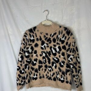Gianni Bini Tan and Black Leopard Cowl Sweater